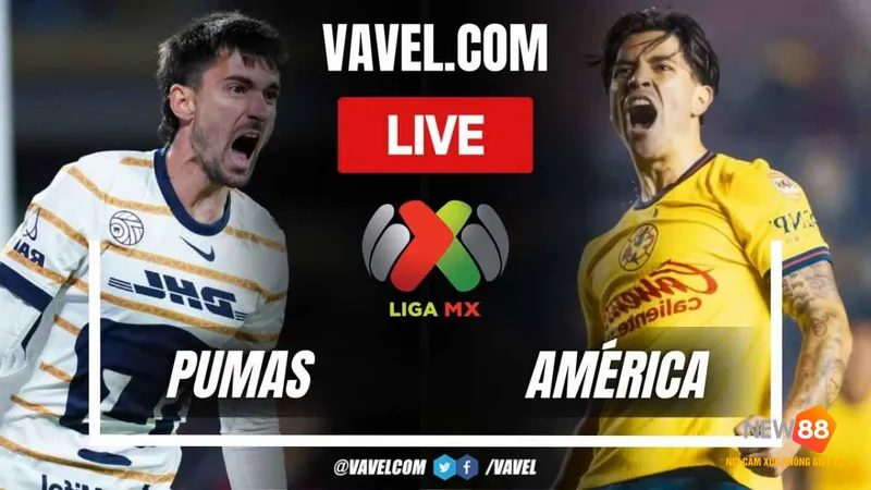 Cầu thủ Club America vượt qua cầu thủ UNAM Pumas trong trận đấu sôi động